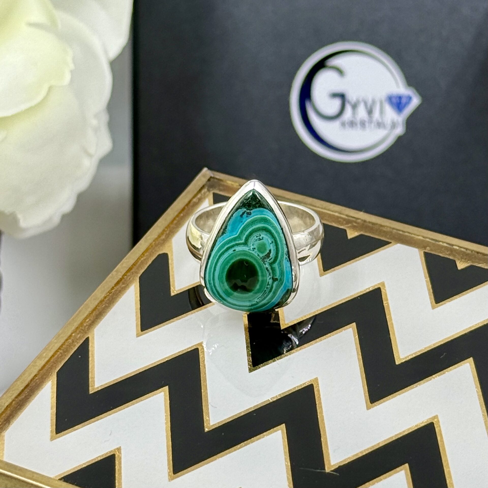 Žiedas su malachitu ir chrizokola (A), 18 dydis (reguliuojamas) - Image 2